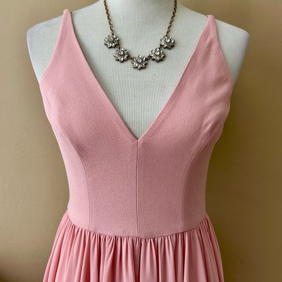 Dress the Population Alicia Dress Blush Pink Chiffon Midi Twirl V-Neck Size S - Picture 5 of 13